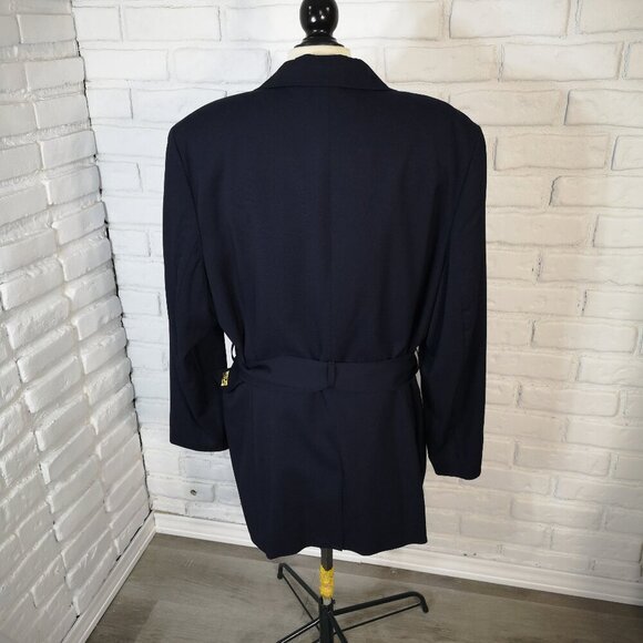 Talbots Ladies Size 20 Navy 1 Button Closure Lined Belted Long Blazer - Picture 2 of 10
